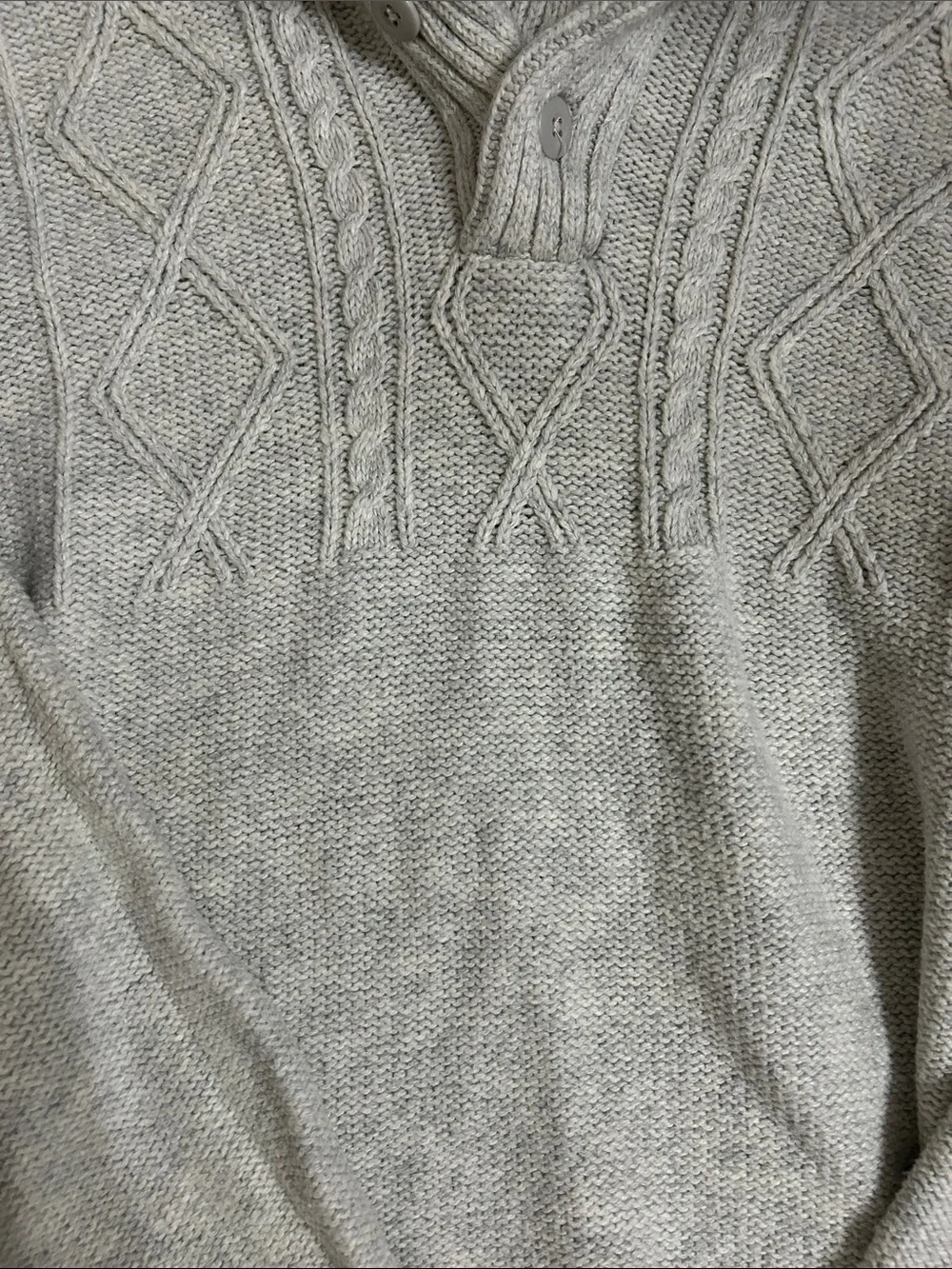 American Eagle Men’s Shawl Collar Cable V-Neck Sweater - Light Gray L